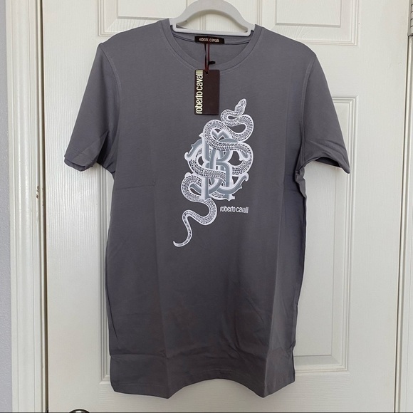 BNWT Roberto Cavalli Men's Graphic Gray Serpent Logo T-Shirt  L - Picture 1 of 8